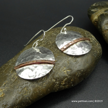 Hammered Sterling Silver and Copper Accent Earrings
