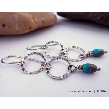 Sterling Double Hoops and Turquoise Drop Earrings