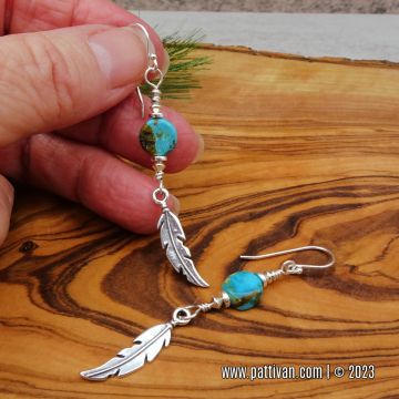 Sterling Feather Earrings with Kingman Turquoise