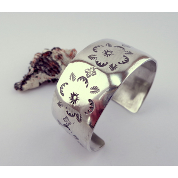 Hand Stamped, Wide and Heavy Sterling Silver Cuff