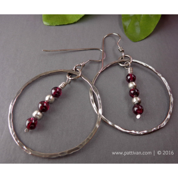 Sterling Silver Hoops and Garnets