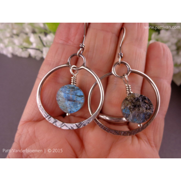 Sterling Silver Hoops with Labradorite Gemstones