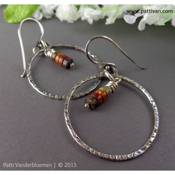 Sterling Silver Hoops with Red Creek Jasper Gemstones