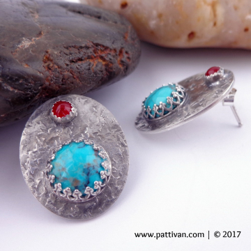 Sterling Posts with Turquoise and Carnelian