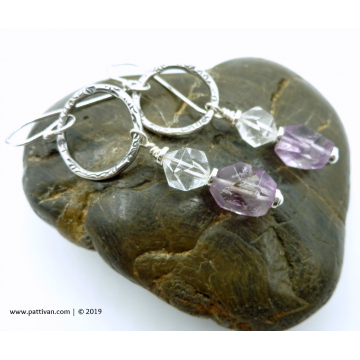Sterling Rings with Crystal Quartz and Amethyst Nugget Earrings