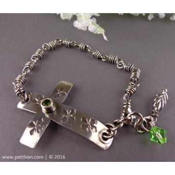 Sterling Sideways Cross bracelet with Peridot