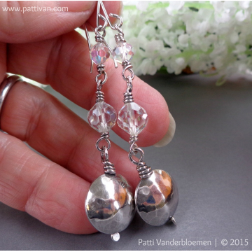 Handcrafted Sterling Beads and Crystal Drop Earrings