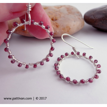 Sterling Silver and Garnet Wrapped Hoops