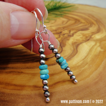 Kingman Turquoise and Sterling Silver Beads Earrings