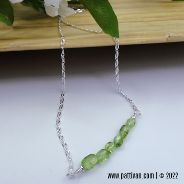 Sterling Silver and Peridot Gemstone Bar Necklace