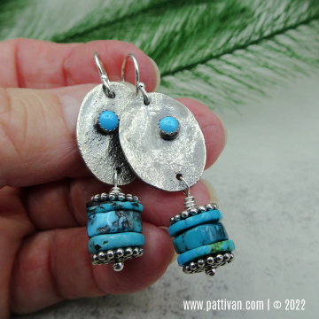 Reticulated Sterling Silver and Turquoise Earrings