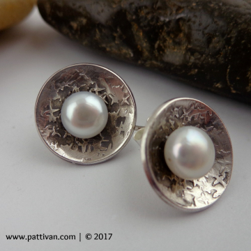 Sterling Silver and White Pearl Post Style Earrings