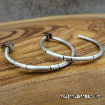 Line Textured Sterling Silver Post-Style Hoops
