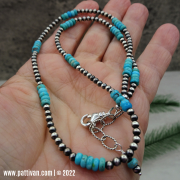 Kingman Turquoise and Sterling Silver Beads Necklace