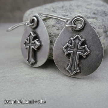 Carved Cross Sterling Silver Earrings