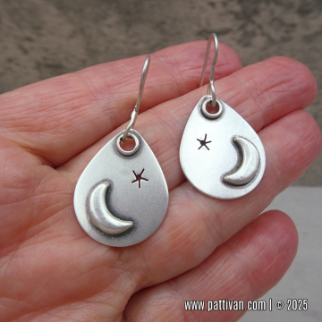 Sterling Silver Crescent Moon and Stars Earrings