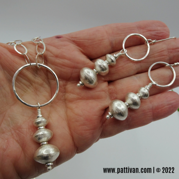 Hand Forged Sterling Silver Hollow Beads - Necklace and Earrings