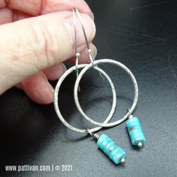 Sterling Silver Hoops and Turquoise Earrings