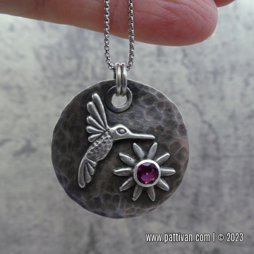 Sterling Silver Humming Bird with Rhodolite Garnet