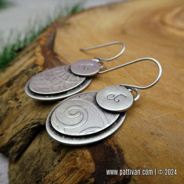 Sterling Silver Layered and Textured Oval Earrings
