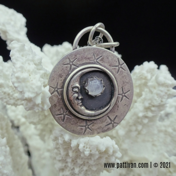 Sterling Silver Man in the Moon Pendant with Moonstone Gemstone