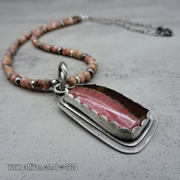 Rhodochrosite and Sterling Silver Necklace and Pendant