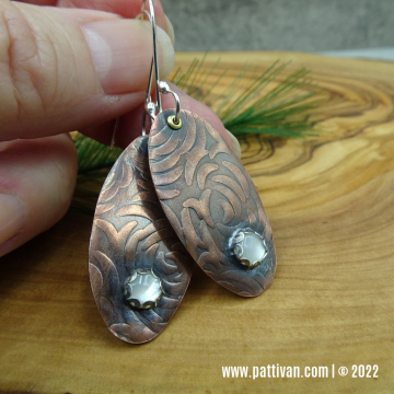 Textured Copper and Mother of Pearl Earrings