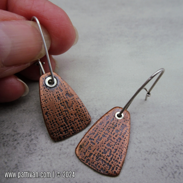 Textured Copper Shield Earrings