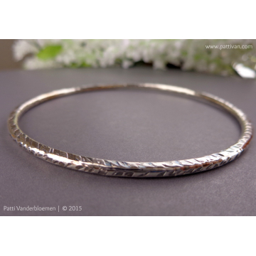 Heavy Textured Sterling Silver Oval Bangle