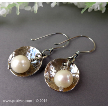 Textured Sterling Silver and Pearl Earrings