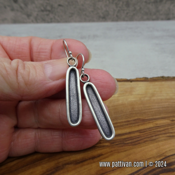 Textured Long Oval Sterling Silver Earrings