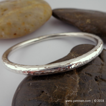 Heavy (4 Gauge) Solid Sterling Silver Bangle with Hammered Finish