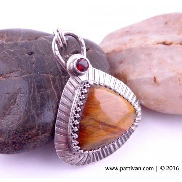 Sterling Silver, Tigers Eye, and Garnet Necklace