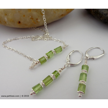 Peridot Gemstone and Sterling Silver Necklace and Earrings Set