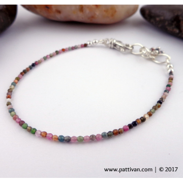 Tourmaline Gemstone and Sterling Silver Skinny Bracelet