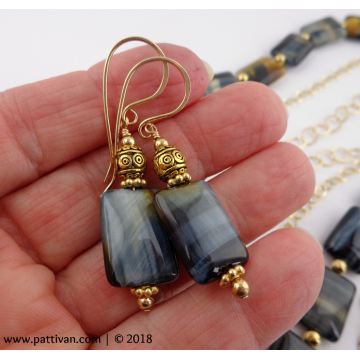 Blue Golden Eye and Gold Earrings