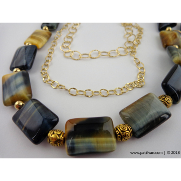 Blue Golden Eye and Gold Necklace and Earrings