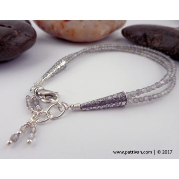 Triple Strand Labradorite and Sterling Skinny Bracelet