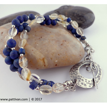Lapis with Lemon Quartz and Hand Forged Sterling Toggle Clasp