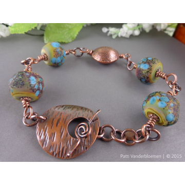 Artisan Turquoise Glass and Solid Copper Bracelet