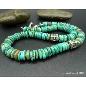 Turquoise Discs and Bali Bead Necklace