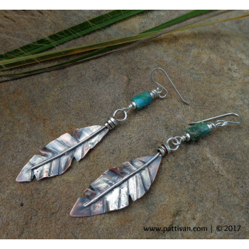 Turquoise and Hand Fabricated Mixed Metal Feathers