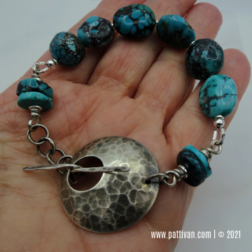 Turquoise Bracelet with Hand Wrought Sterling Silver Toggle Clasp