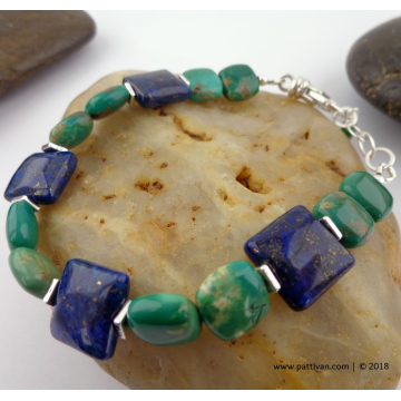 Turquoise Lapis Lazuli and Sterling Silver Adjustable Bracelet