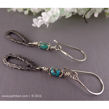 Turquoise and Artisan Pewter Charm Earrings