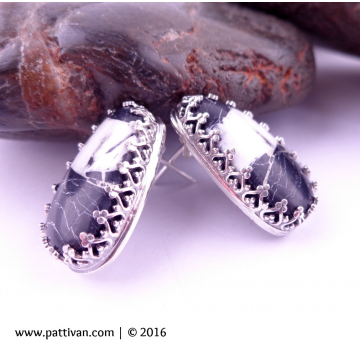 White Buffalo Ribbon Turquoise and Sterling Post Earrings