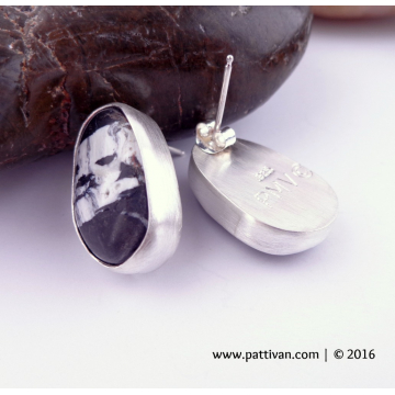 Natural White Buffalo Ribbon Turquoise Post Style Earrings